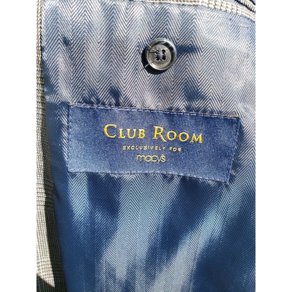 Club Room Men's Sport Coat Blazer 2 Button Gray Plaid Poly Blend 40R Blue Stripe - Picture 10 of 14